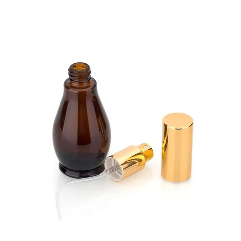 new Glass 10ml 20ml 30ml 50ml 100ml single gourd shape amber glass essential oil bottle with pump and spray
