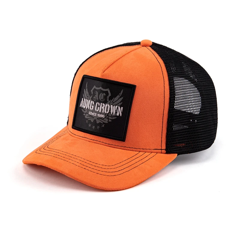 Custom Design 3d Embroidered Custom Logo 5 Panel 100% Cotton Suede Gorras Mesh Trucker Hat Cap