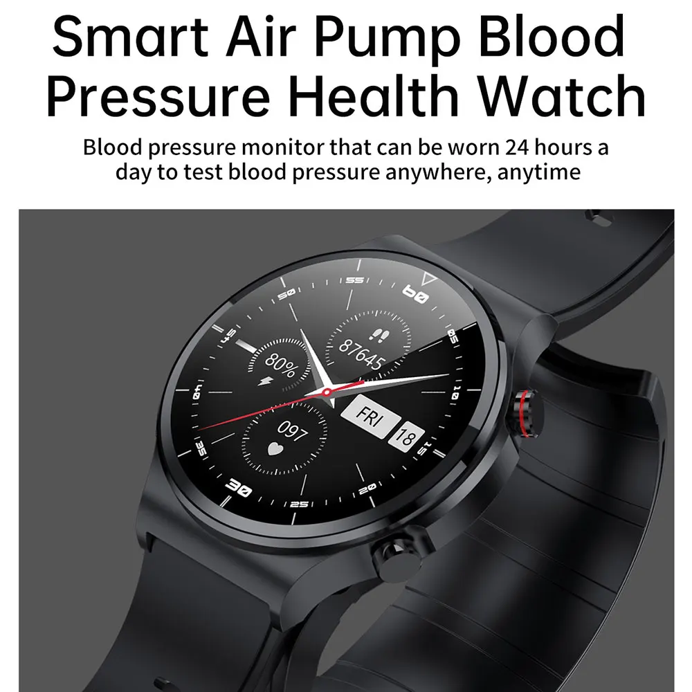 Medical grade most accurate air bag pump inflatable cuff ppg blood pressure heart bit rate monitor wrist watch