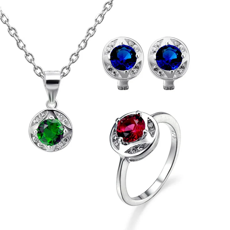 High quality charm oval ruby zircon 925 sterling silver engagement wedding for bride jewelry set