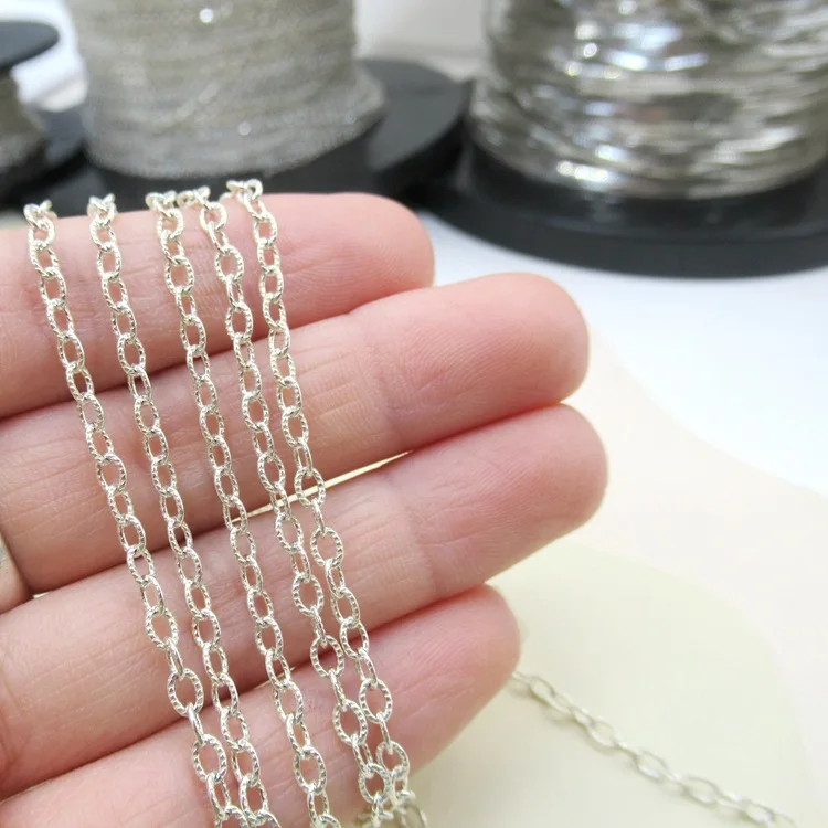 Wholesale hight quality S925 silver ribbed cable chain for DIY necklace accessory