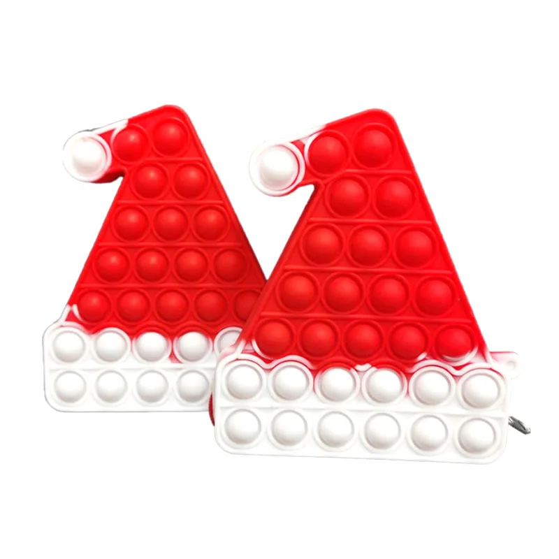 New Christmas Hat Silicone Coin Bag kids Stress Relief Bubbles Small Silicone Bags Custom Student Coin Purse