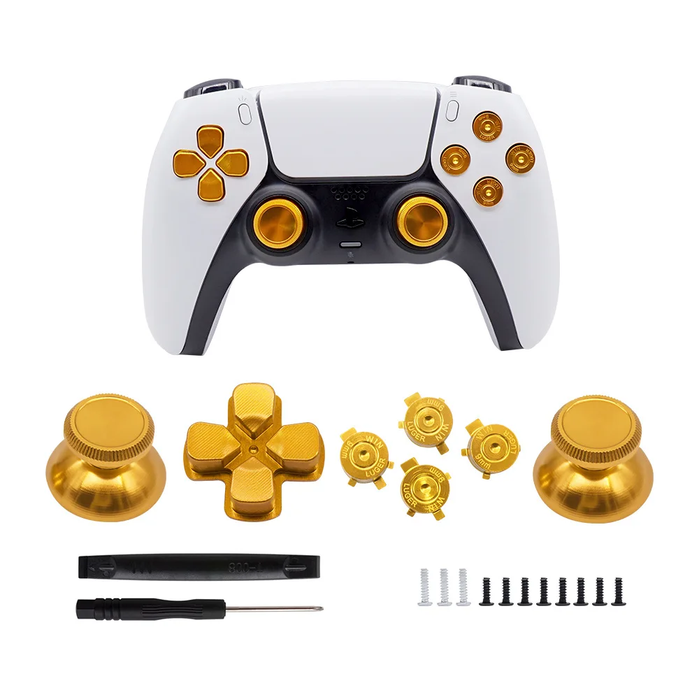 For Sony PS5 Game Controller Modification Metal Replacement Button Set PS5 Controller Button Metal Mushroom Cap Cross Key