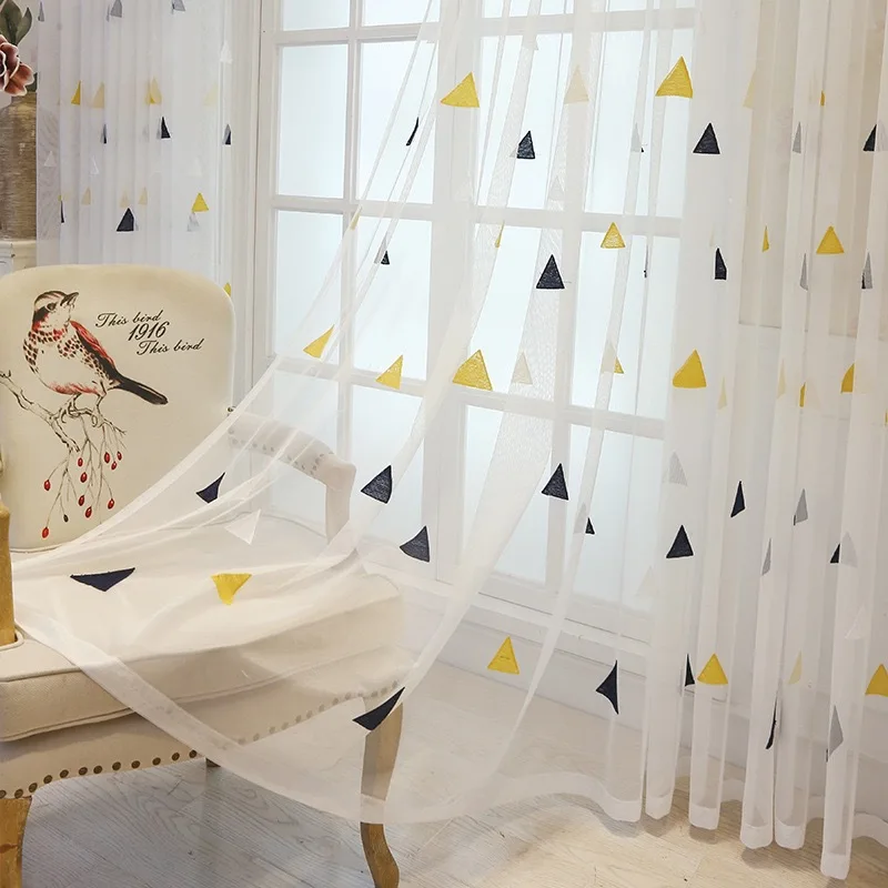 Hot Selling Cheap Ready Made INS Modern Net Embroidery Sheer Curtains For Living Room And Bedroom