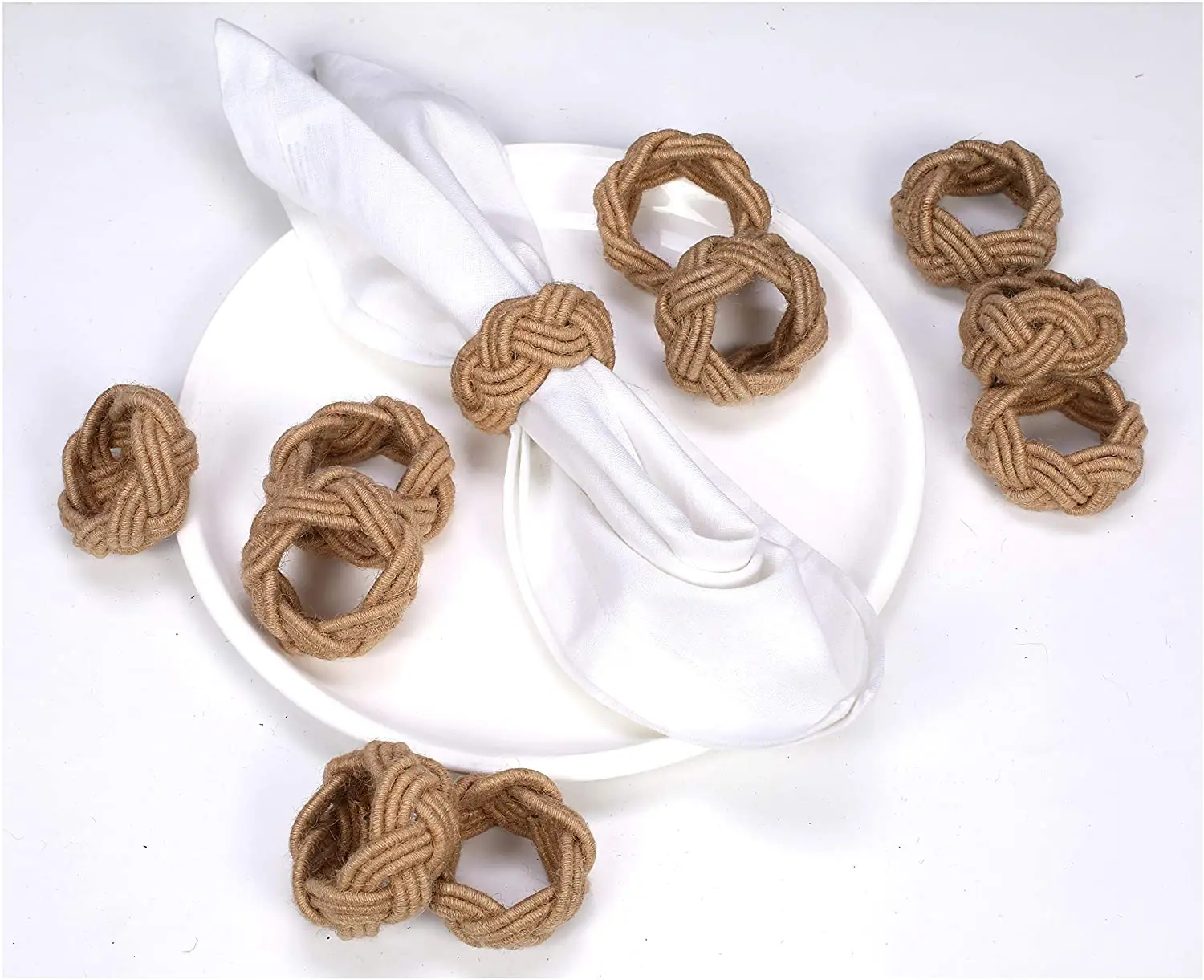 Handmade Rustic Jute Cotton Braided Napkin Ring Grass Buckle Holders For Hotel/Restaurant