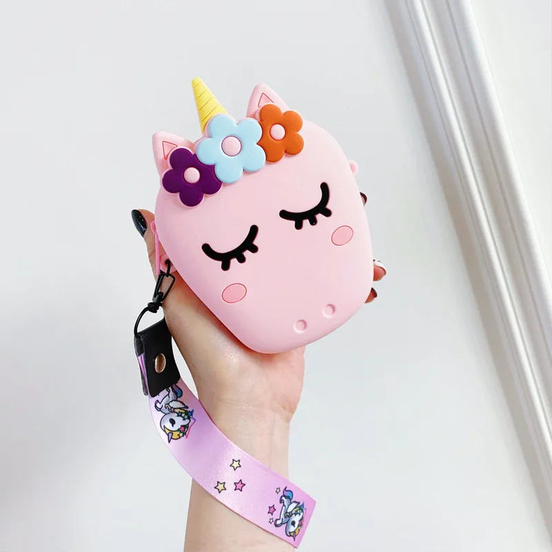 RTS Wholesale Waterproof Silicone Cartoon Colorful Cute Unicorn Coin Purse Zipper Money Purse Wallet Multi-funaction Storage Bag