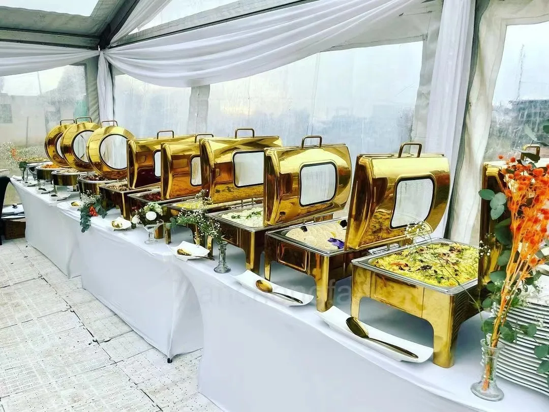 Roll top Design Restaurant Hotel Chafing dish Buffet Gold Display equipment Food warmer Catering Chefing dish set
