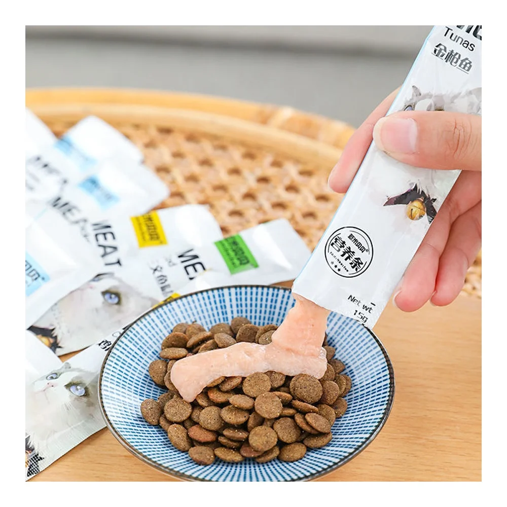 Прямая продажа с завода, палочки для влажной еды для кошек 15 г, банка OEM /ODM, мешочек, закуски, лакомства, оптовая продажа