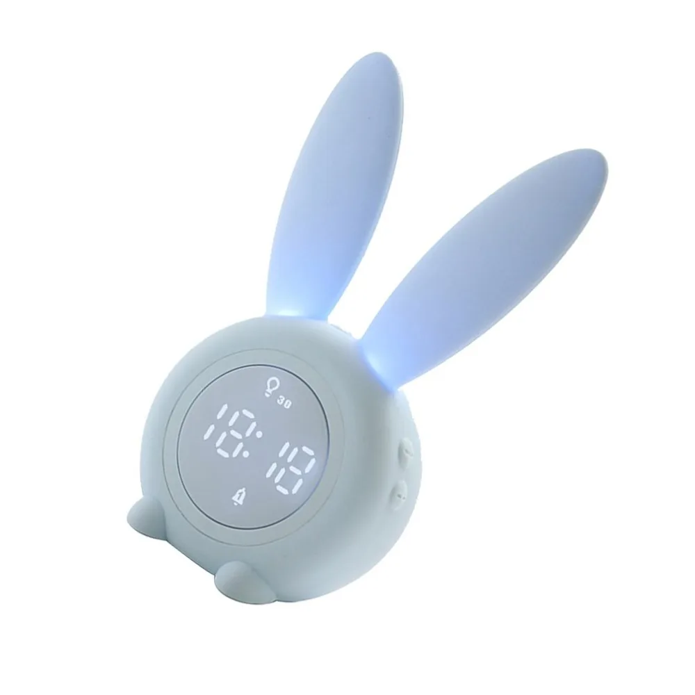 Rechargeable Lovely Rabbit Silicone Bedside Sunrise Wake Up Light LED Table Digital Children Funny Alarm Clock For Kids