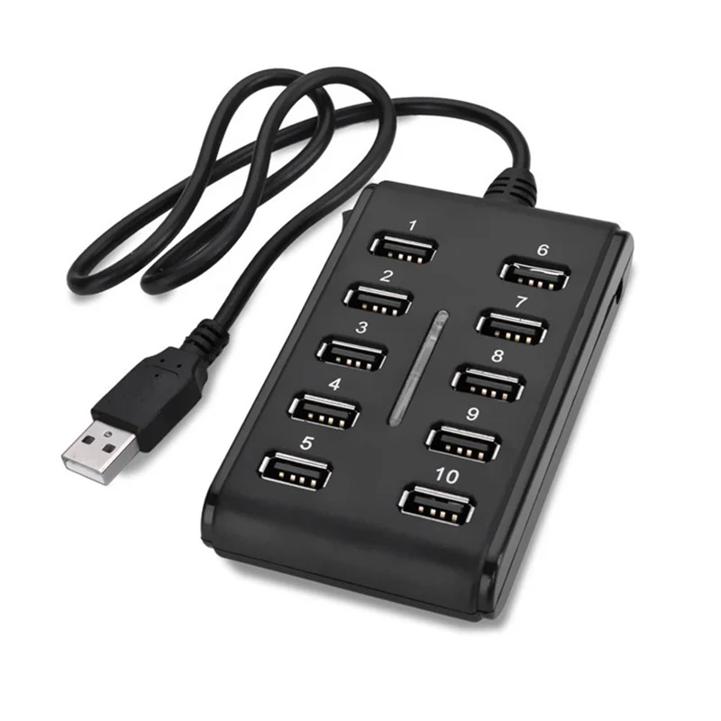 High Speed 480 Mbps USB 2.0 Hub 10 Ports Multi Personal Computer USB HUB Portable USB Splitter For PC laptop
