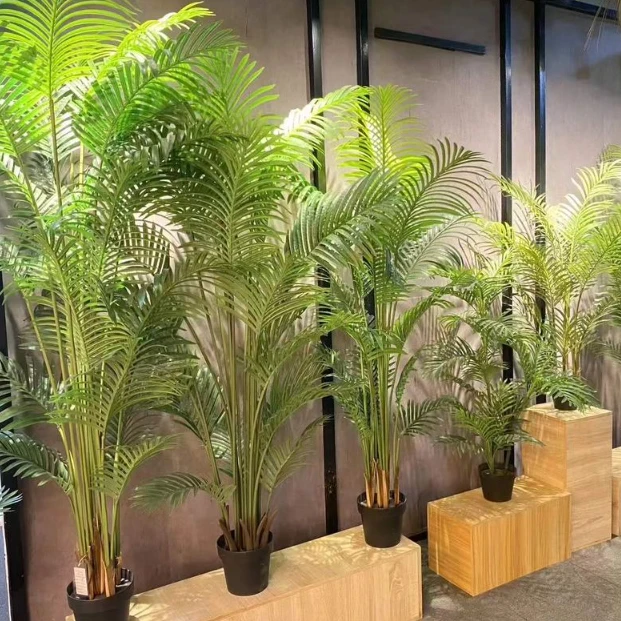 Wholesale Plastic Potted Plant Green Silk Leaf Bonsai Factory Price Artificial Palm Tree for Indoor Home Decor