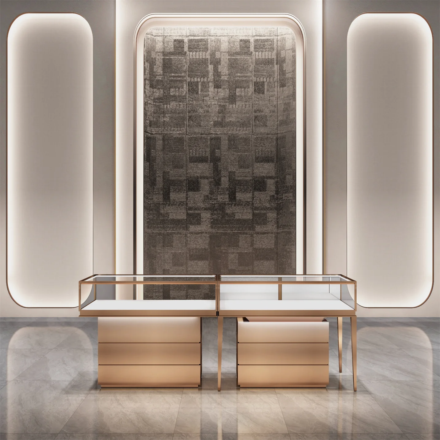 Wholesale Price Brand CT Quality Glass Metal Frame Drawer Streamline Display Retail Store Used Jewelry Showcase Display Portable