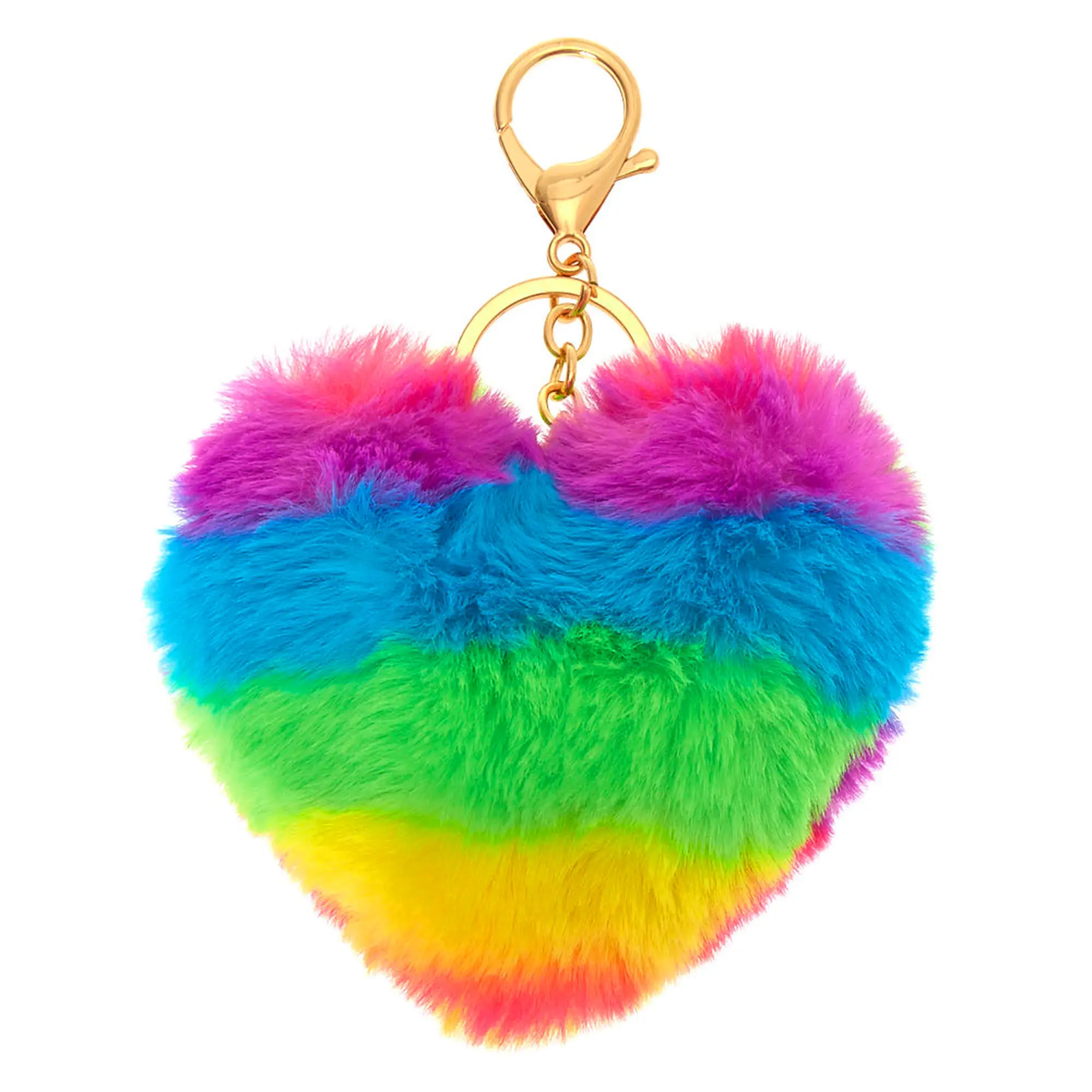 Рекламная распродажа, милый брелок из цинкового сплава с сердцем, Меховые помпоны, брелки радужных цветов
