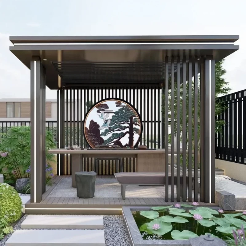 Aluminum alloy pavilion The gazebo includes Light strips and grilles landscape screen garden Gazebo customized gazebo
