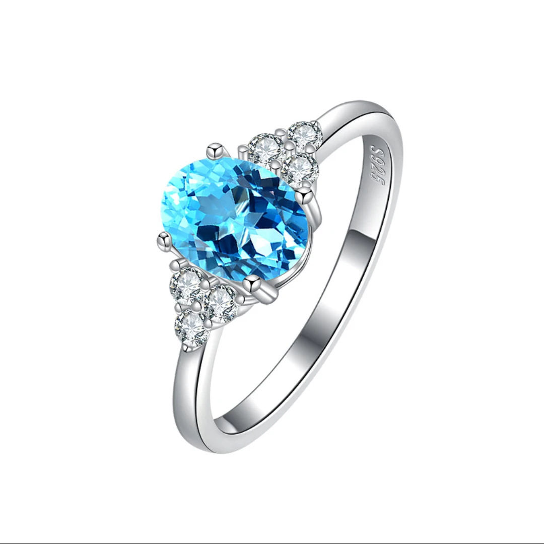 AnillosDePlataMujer925PiedraEsterlina Azul Claro Manufacturer Aquamarine Saphir Silver Rings Women 925 Sterling Light Blue Stone