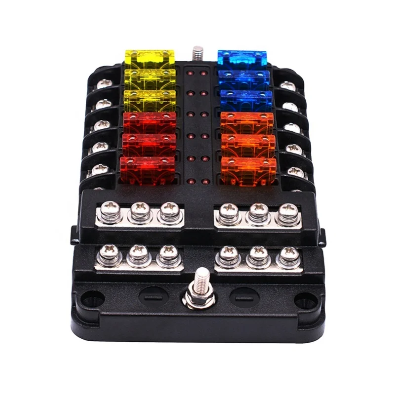 12 Way DC 32V Car Marine Auto Blade Fuse Holder Box Block With LED Light Indicator with 12 Way Negative Bus Bar