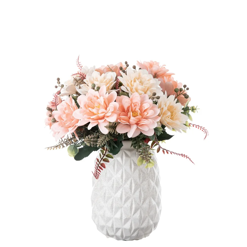 Wedding Decoration 4 heads Artificial Dahlia Bouquet High Quality Peach Red Artificial Dahlia Silk Flower