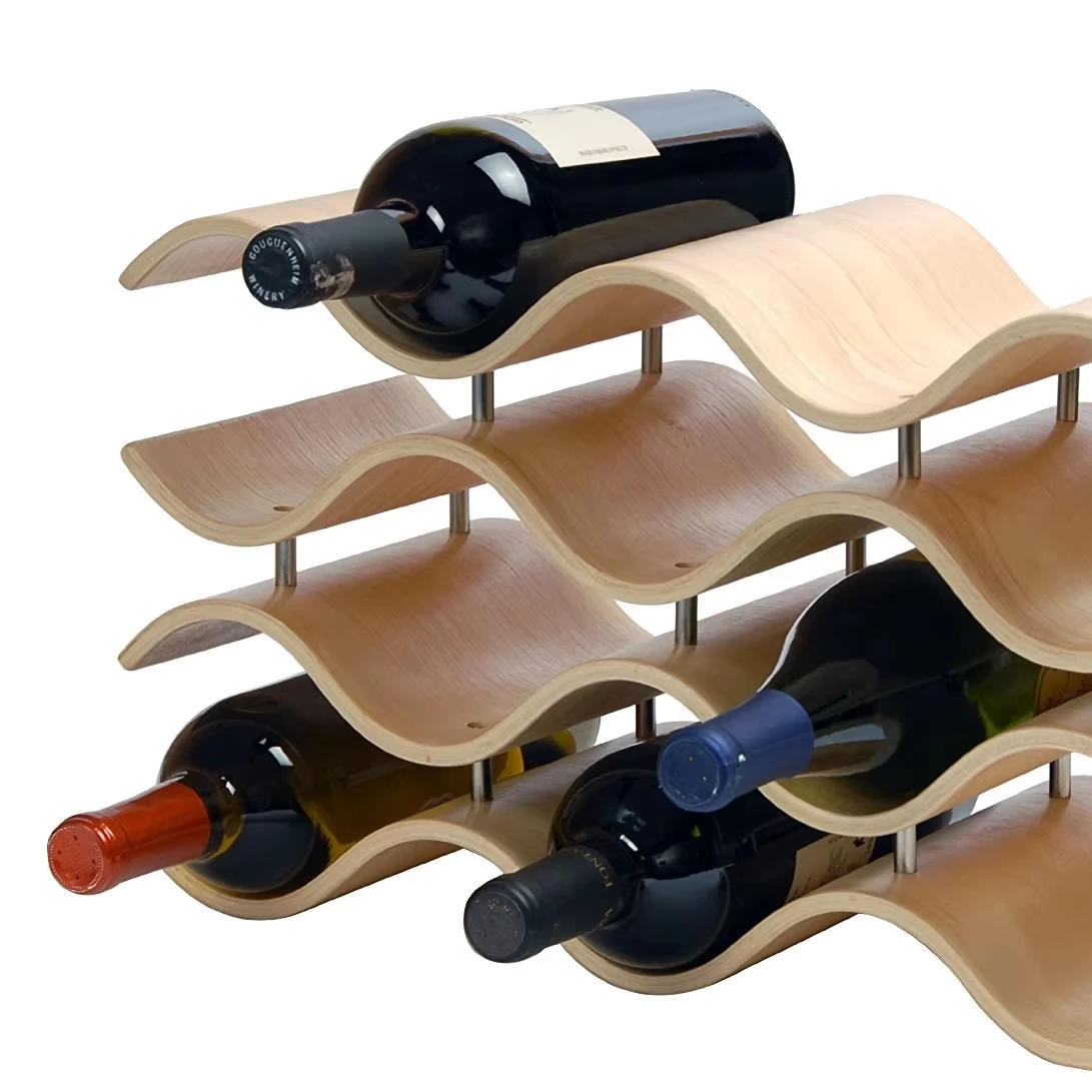 Hot Selling High-Quality Large Capacity 4-Layer 10 Bottle Wavy Custom Red Wine Display Storage Rack