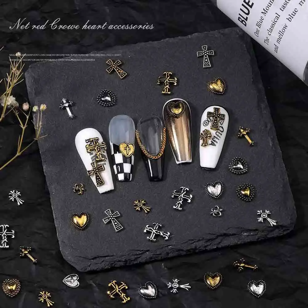 3D Metal DIY Rivet Alloy Retro Punk Vintage Matte Heart Chrome Cross Nail Charms