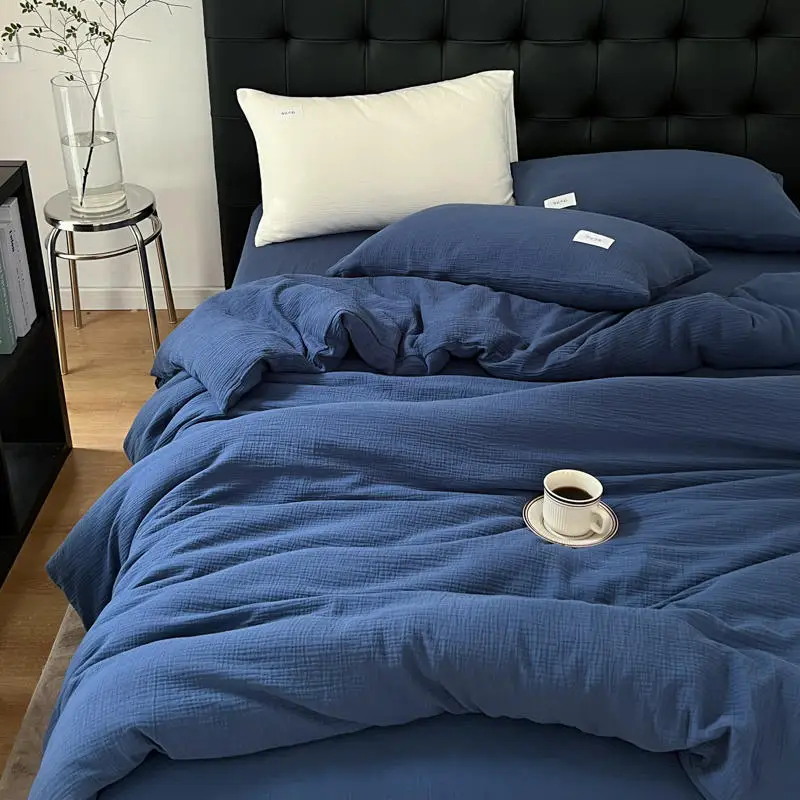 Manufacturer super soft muslin duvet cover set muslin bedding set fitted bedsheet set muslin bed sheet bedlinen