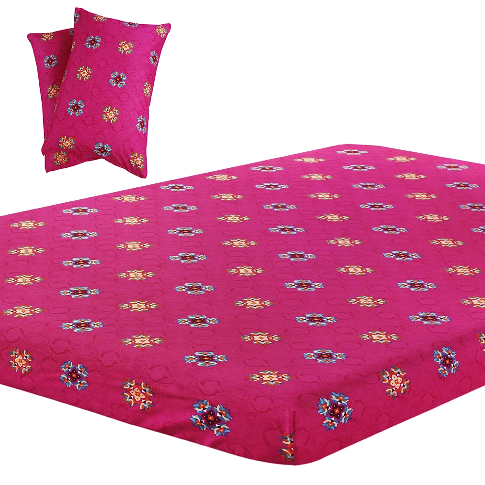 Pink Flower 100% Polyester Bed Set Single Size Fitted Sheet