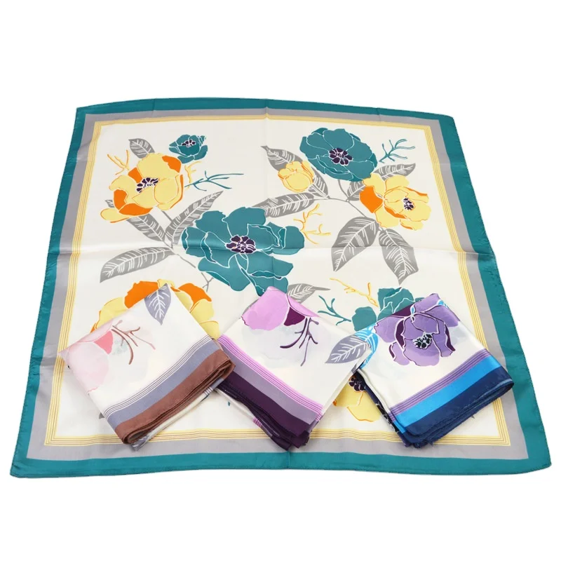 
2021 spring and summer new digital printing satin similar silk scarf small square 
