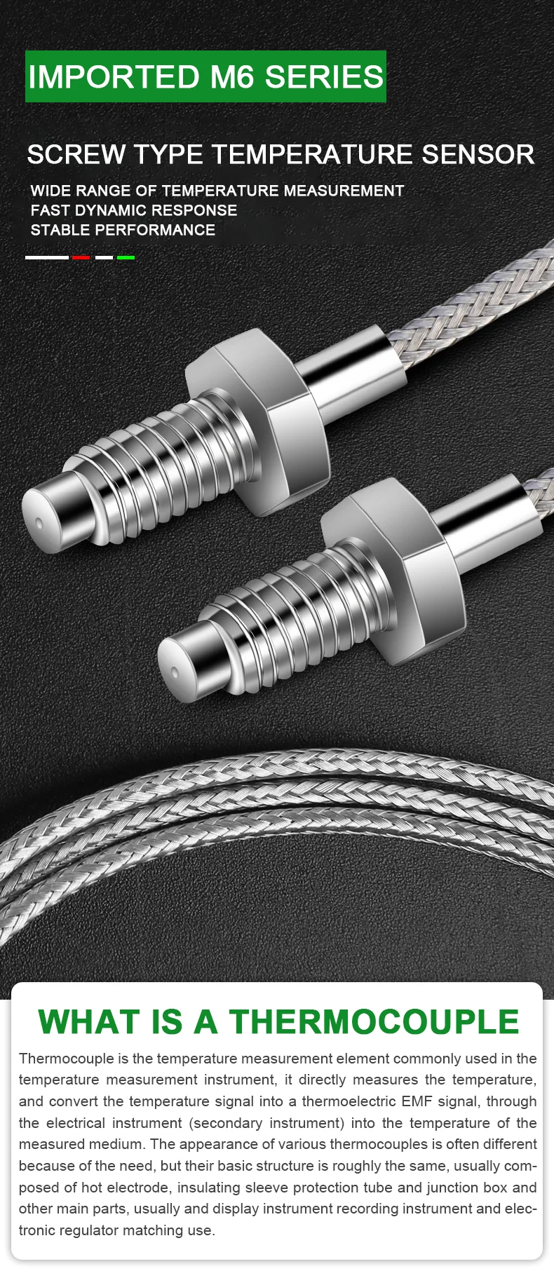 Slight heat High Temperature Stainless Steel Probe K Type Thermowell Thermocouple Temperature Sensor