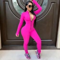 2020 fashion women outfit Custom Make New Arrival Sexy Tight Women Fashion Long Sleeves Pure Color One piece Jumpsuit