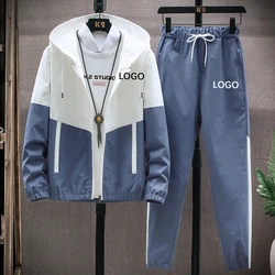 Custom Casual Windbreaker Blank Tracksuit Jogging Set 2 Piece Gym Fitness Windproof Tracksuit Sweatsuit Plus Size Mens Jackets