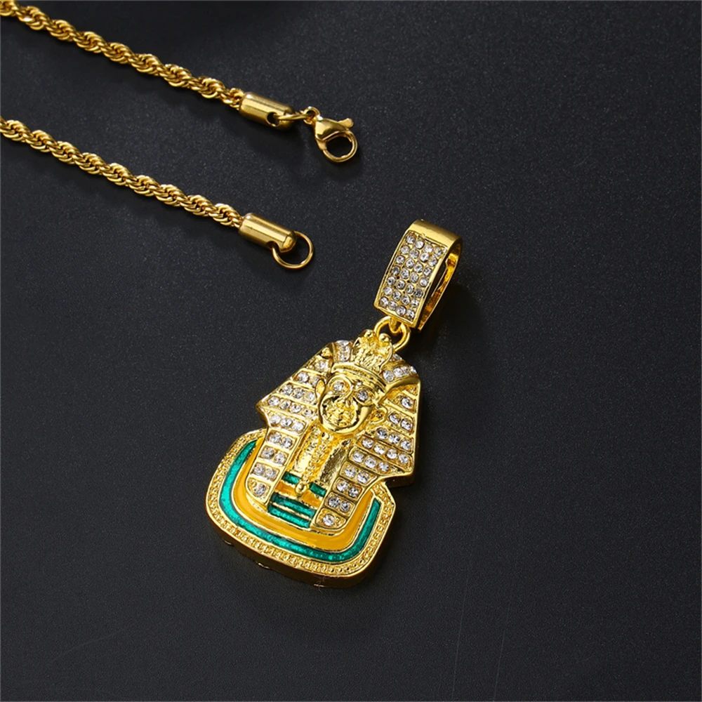 New product launched 18k gold High quality custom retro hip-hop ancient Egyptian pharaoh king pendant necklace for daily wearing