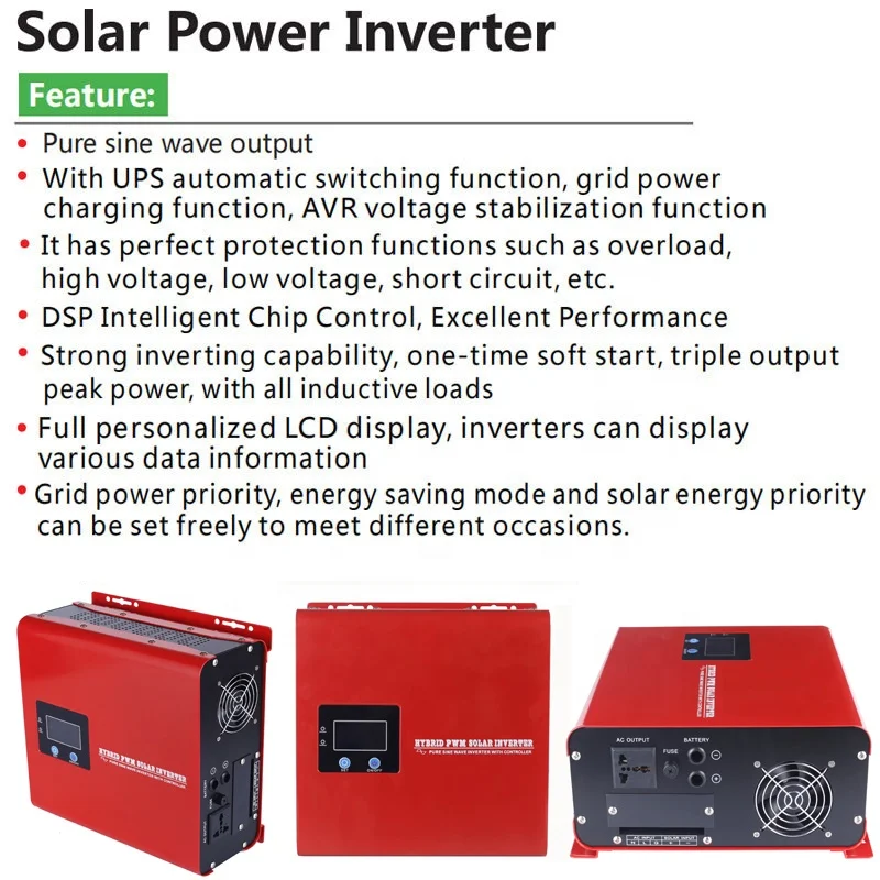 Low Frequency Pure Sine Wave Inverters 12V 24V DC TO AC 120V 220V Solar Pump Single Phase Inverter with Battery Charger
