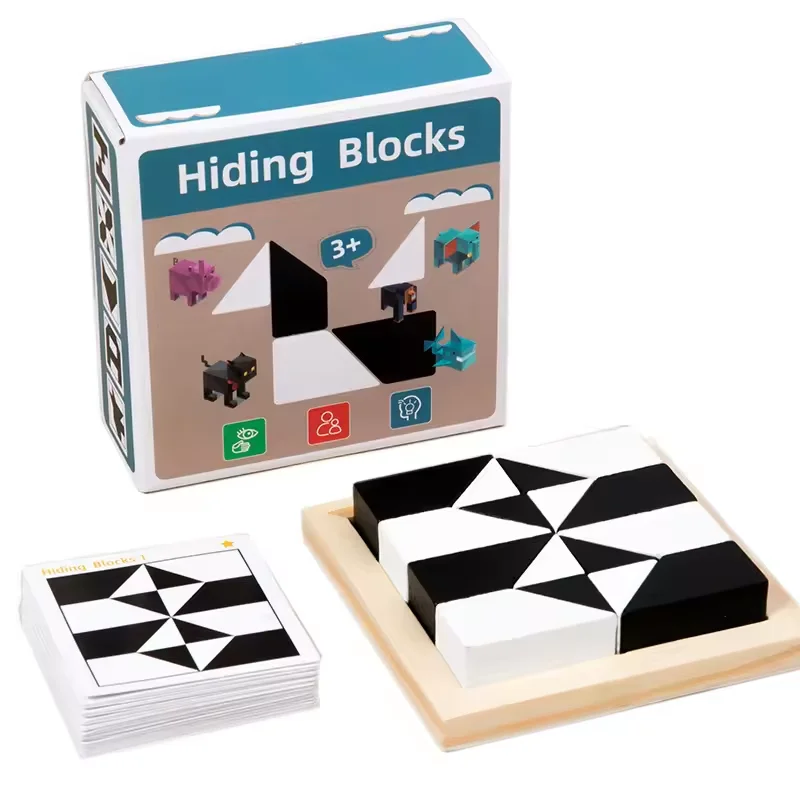 2024 New product Funny Wooden Blocks Puzzle Geometric Brain montessori Teasers Hidden Educational toys for Kids Girls and Boys