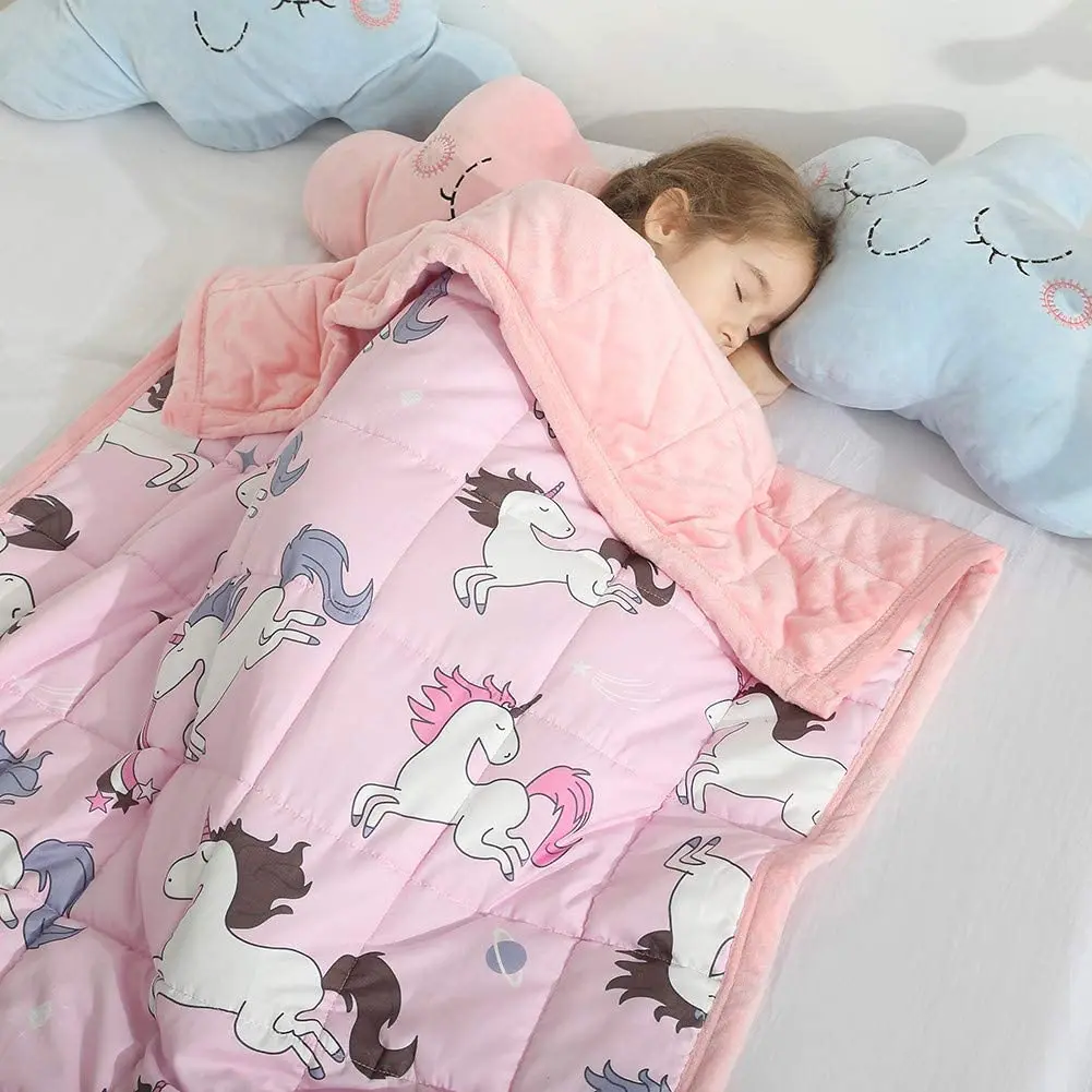 Factory Custom Unicorn Print 36x48 Inches Sensory 5lbs Glass Beads Children Cotton Weighted Blanket for kids