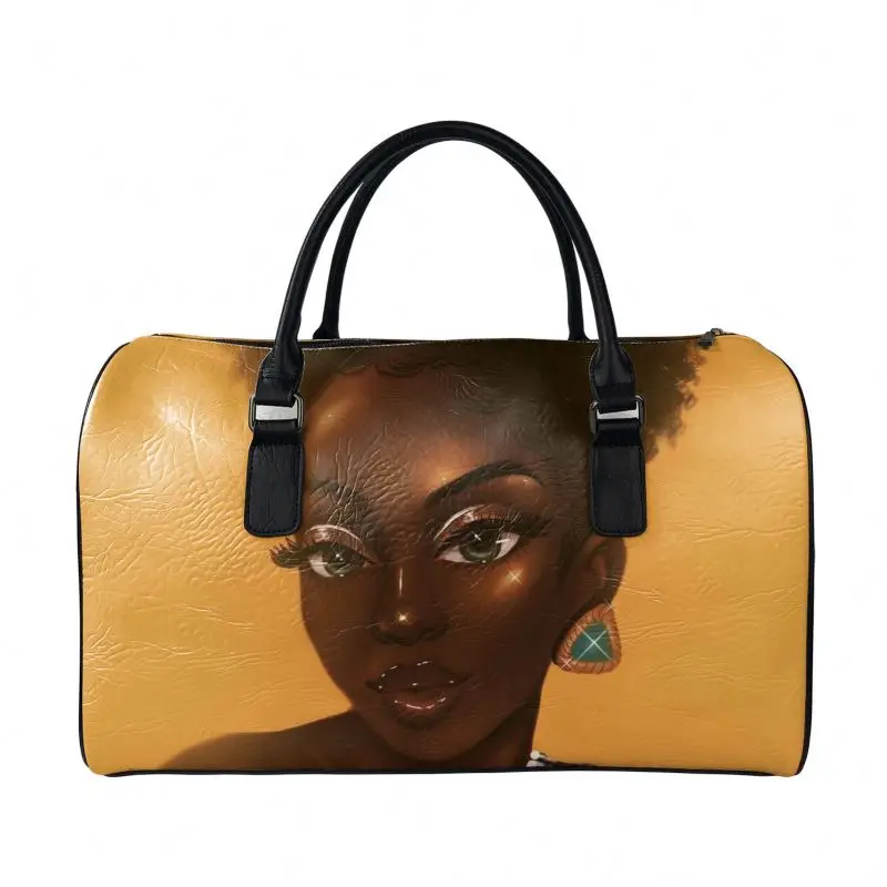 
Waterproof Fabric Luggage Travel Duffel Bags Suitcase Cases Overnight Afro Girls Black Art Printed PU Leather Bag Travel 