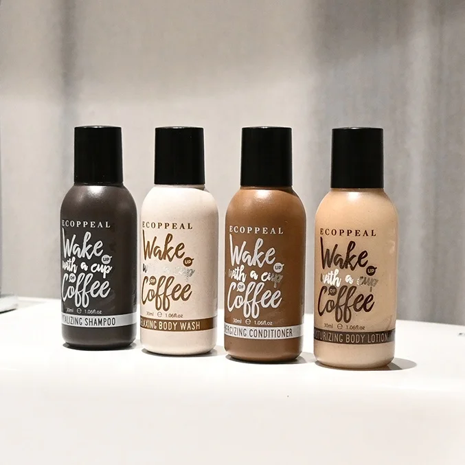 Customized Luxury 5 Star Hotel Eco Compostable Coffee Grounds Plastic Hotel Resorts Bathroom Guest Amenities