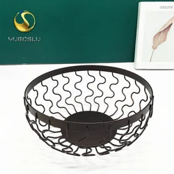 factory manufacture home kitchen ware Fruit Multifunction Creative Rattan Black Iron Bread Storage Basket