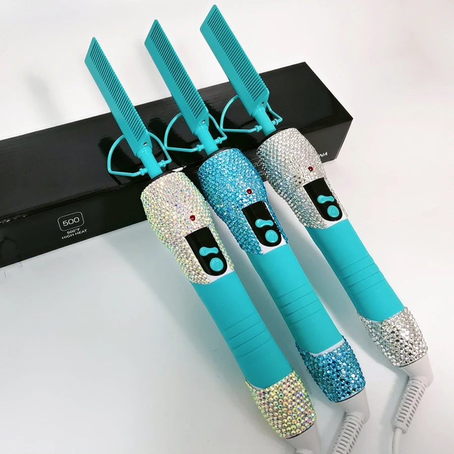New professional hot hair tools bling diamond hot comb electric copper hot comb ceramic press comb for hair extension