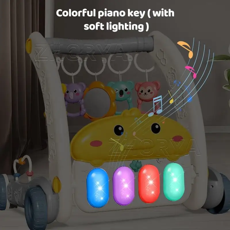 Zhorya Infant Multifunction Activity Fitness Stand Toddler Rack Play Gym Pedal Piano Mats 2 in 1 Baby Walker