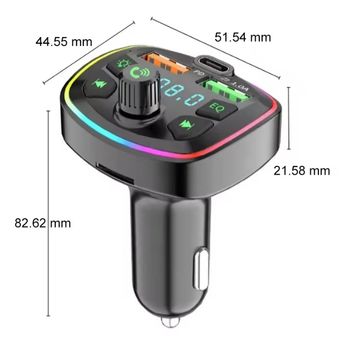BT 5.0 Charger FM Transmitter MP3 Music Player PD 18W Type-C Dual USB Car Cigarette Lighter