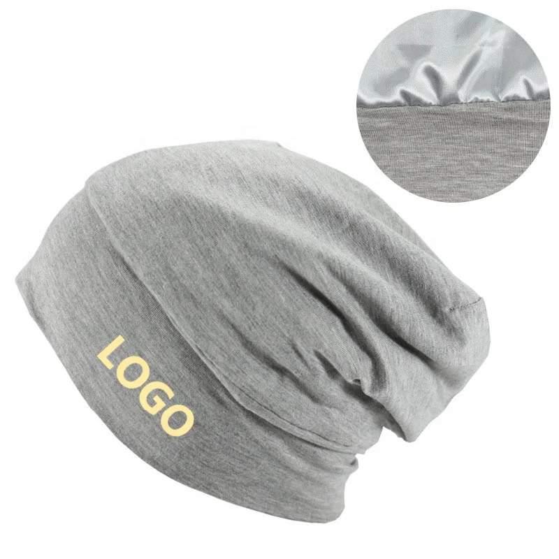 Unisex Bamboo Fiber Slouchy Beanie Hat Lightweight Oversize Large Thin Skull Cap Chemo Cap Satin Lined Hat Night Sleeping Cap