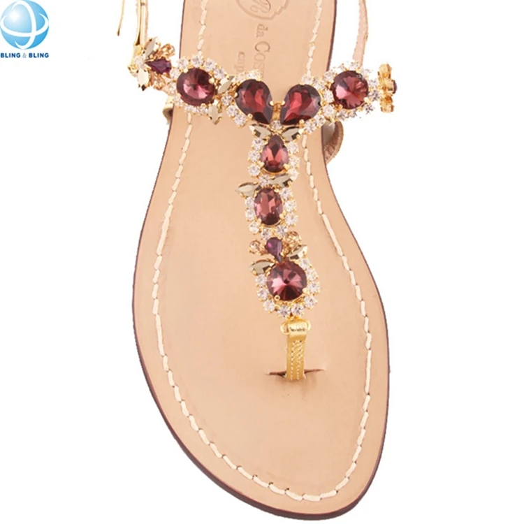 T Shaped Flower Summer Sandals Metal Chain Buckle Sew On Leather Upper Women Flip Flops T-strap High Heel Decoration Accessories