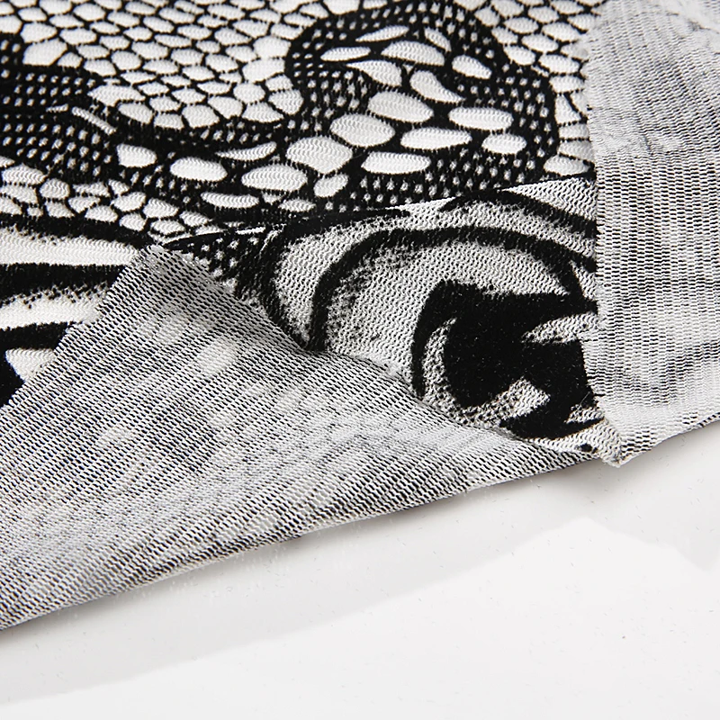 Прямые продажи с фабрики 75D нейлоновая высокоэластичная сетчатая ткань Флокированным дизайном-тонкий узор/Полный Цветочный Флокированный