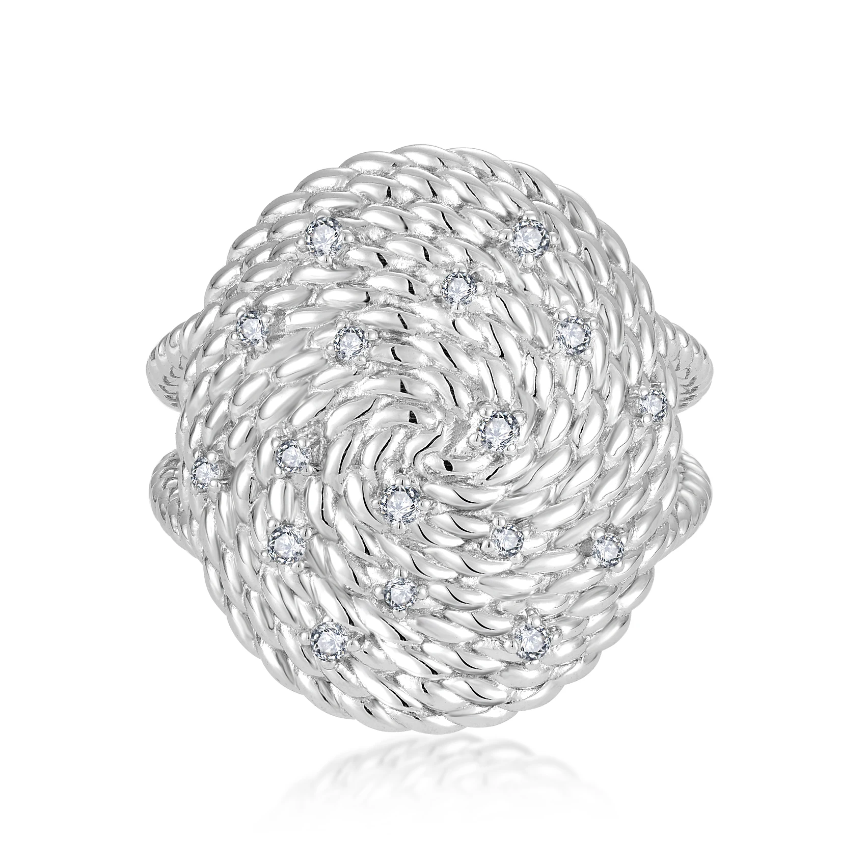 High End 925 Sterling Silver Jewelry Italian Design AAA Zirconia Twist Knot Chunky Heavy Ring