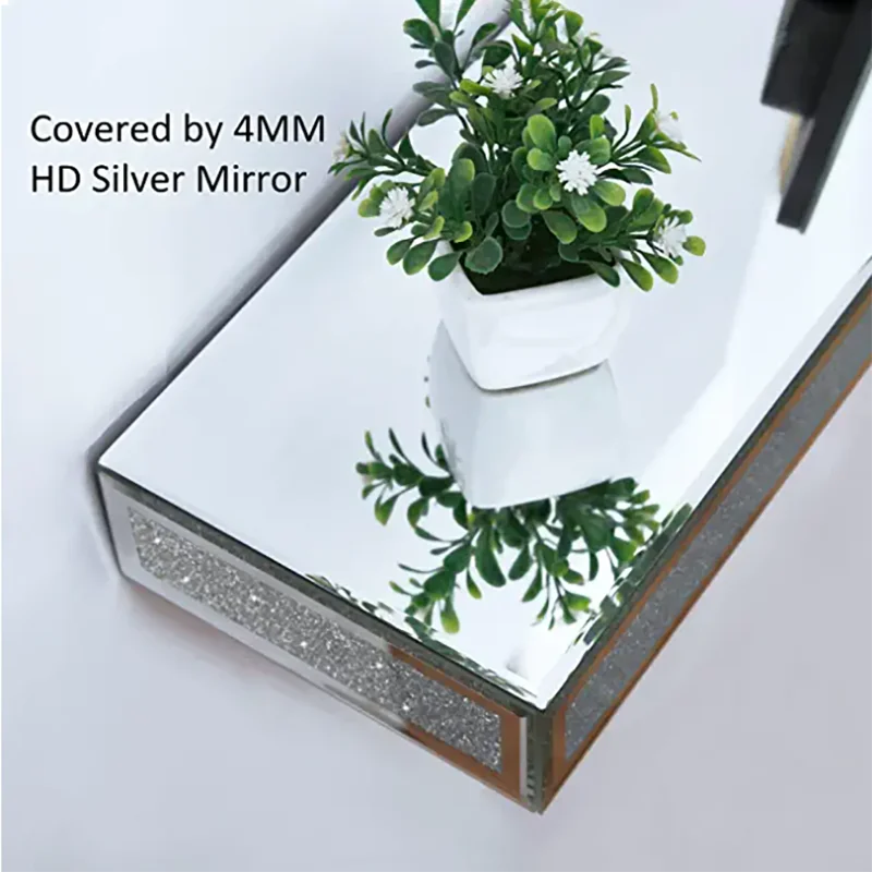 Mirrored Floating Glamorous Decorative Wall Shelf for Bedroom Living Room Kitchen Decor Wall Mounted Shelf Long Hanging Shelf