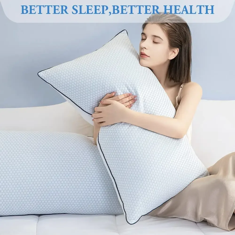 Luxury Cooling Pillow with Ice Silk & Bamboo Washable Cover Breathable Down Alternative Bed for Neck and Shoulder
