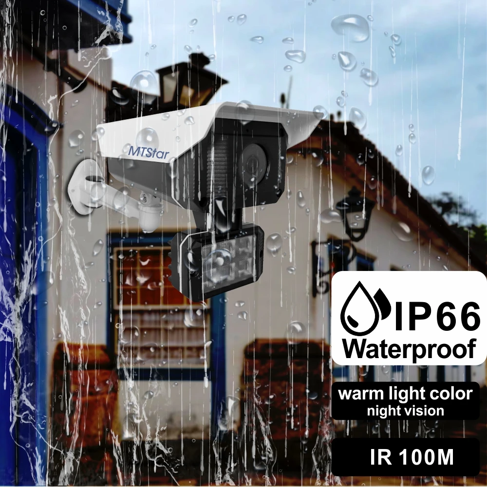 8MP HD Outdoor Bullet Camera with Bracket IP P2P  Camera 6pcs Array Warm Light + Infrared 2 in 1 LED Network Camera