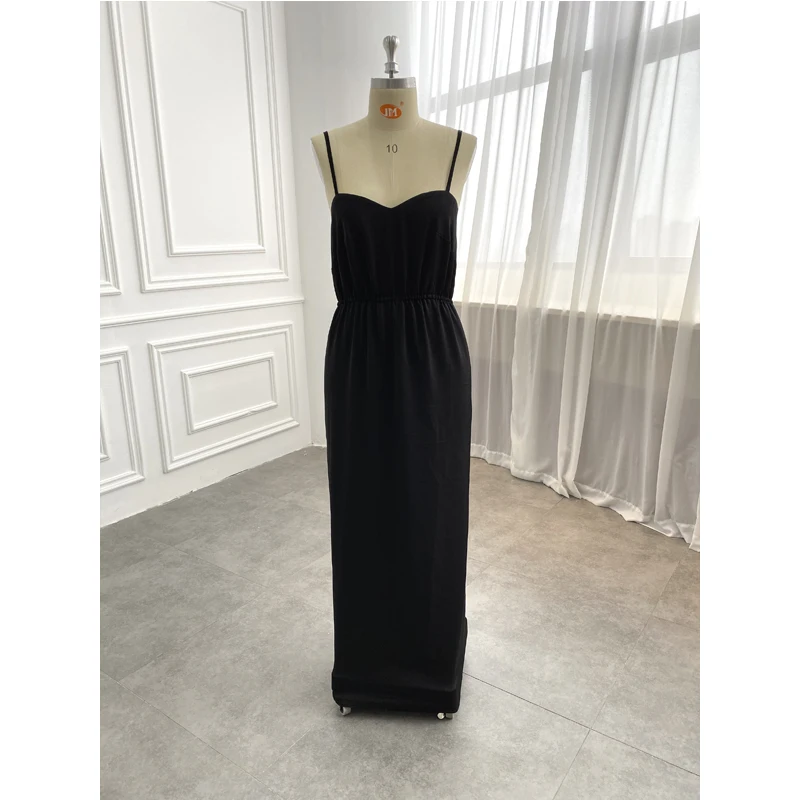 Spaghetti Strap A line black women evening dress wedding bridesmaid dress