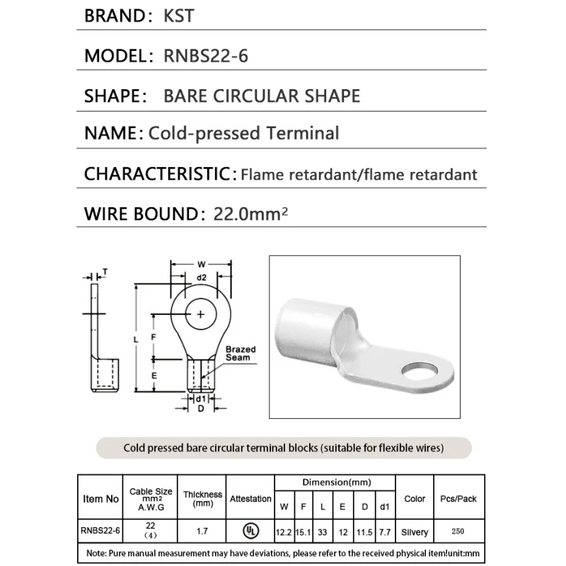 KST Original Tin Plated Wiring Copper battery terminals 4 AWG Electrical Battery Speaker Ring Terminal Conennctors
