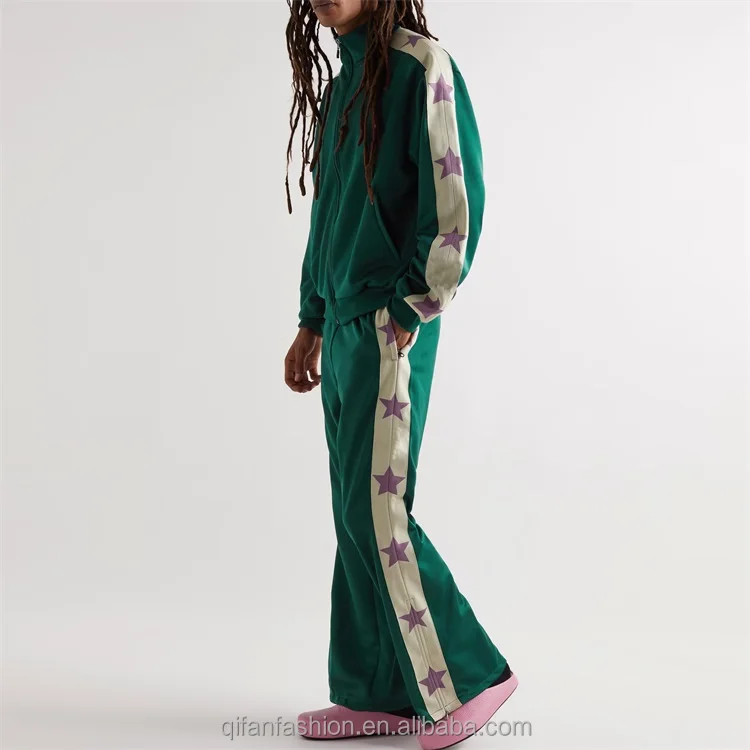 Custom bell bottom trousers baggy striped stars printed track sweat flared pants for men