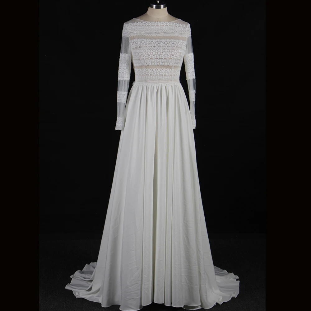 
2020 Long Sleeve Lace A-line Boho Beach Wedding Dress Bride Gown 